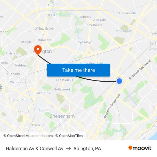 Haldeman Av & Conwell Av to Abington, PA map