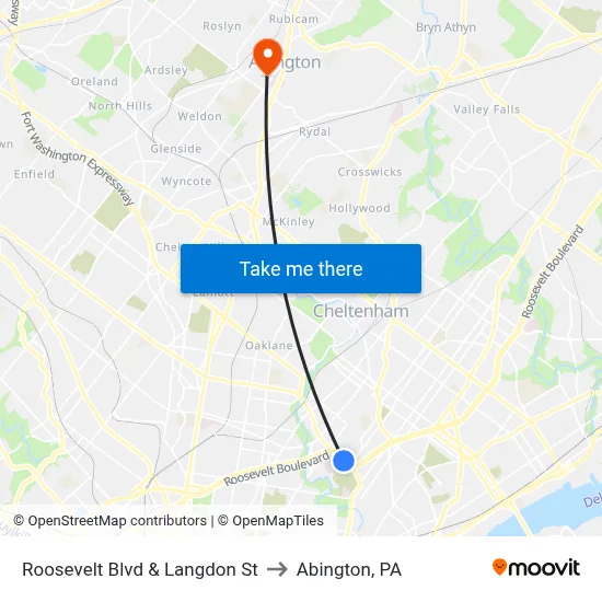 Roosevelt Blvd & Langdon St to Abington, PA map