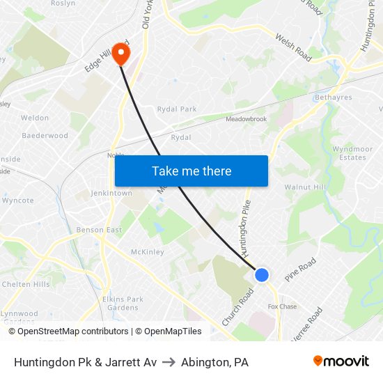 Huntingdon Pk & Jarrett Av to Abington, PA map