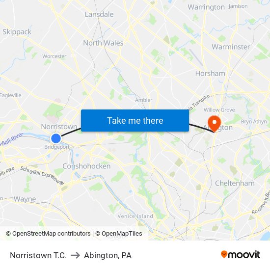 Norristown T.C. to Abington, PA map