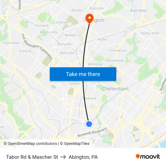 Tabor Rd & Mascher St to Abington, PA map
