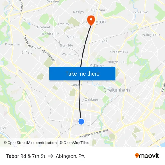 Tabor Rd & 7th St to Abington, PA map