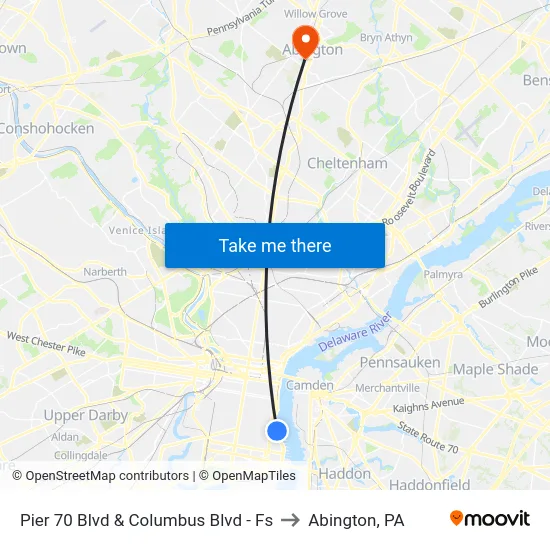 Pier 70 Blvd & Columbus Blvd - Fs to Abington, PA map