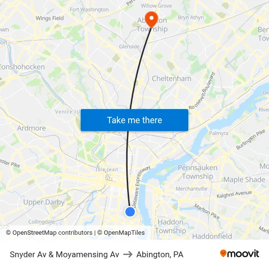 Snyder Av & Moyamensing Av to Abington, PA map