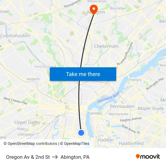 Oregon Av & 2nd St to Abington, PA map