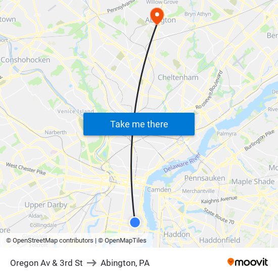 Oregon Av & 3rd St to Abington, PA map