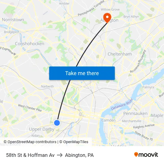 58th St & Hoffman Av to Abington, PA map
