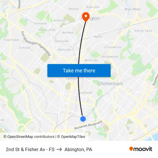 2nd St & Fisher Av - FS to Abington, PA map