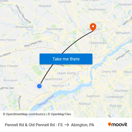 Pennell Rd & Old Pennell Rd - FS to Abington, PA map