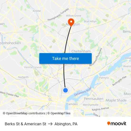 Berks St & American St to Abington, PA map