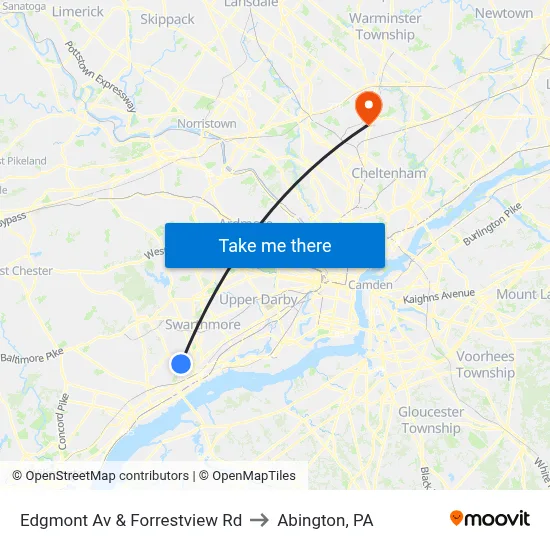 Edgmont Av & Forrestview Rd to Abington, PA map