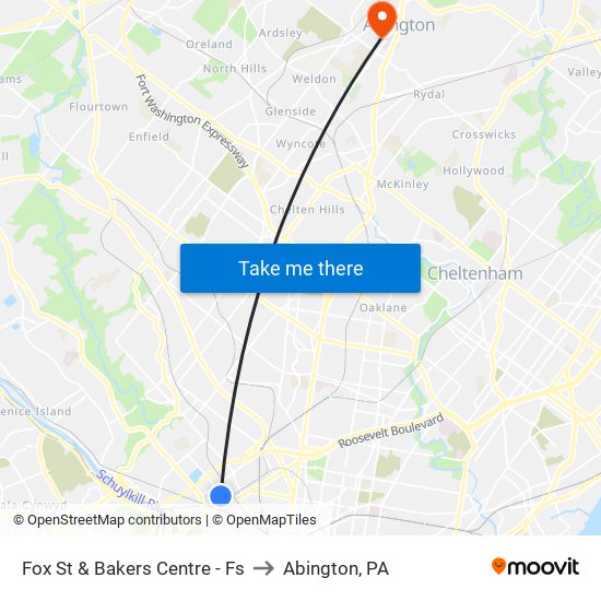 Fox St & Bakers Centre - Fs to Abington, PA map