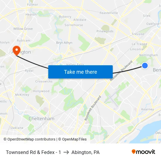 Townsend Rd & Fedex - 1 to Abington, PA map