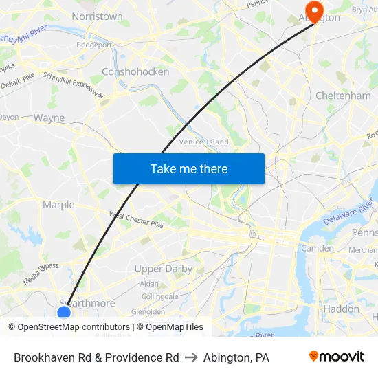 Brookhaven Rd & Providence Rd to Abington, PA map