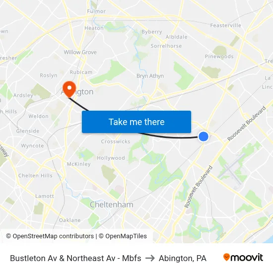Bustleton Av & Northeast Av - Mbfs to Abington, PA map