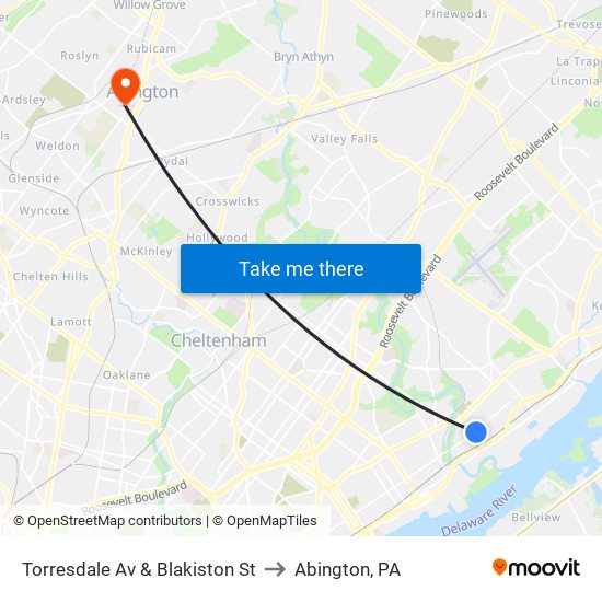 Torresdale Av & Blakiston St to Abington, PA map