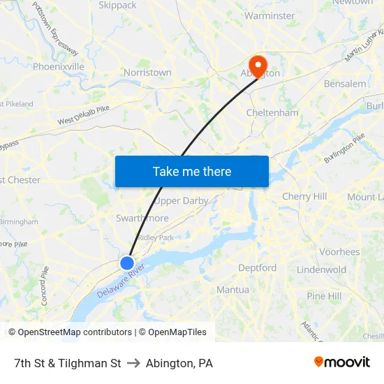 7th St & Tilghman St to Abington, PA map