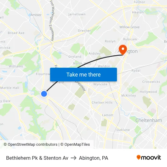 Bethlehem Pk & Stenton Av to Abington, PA map
