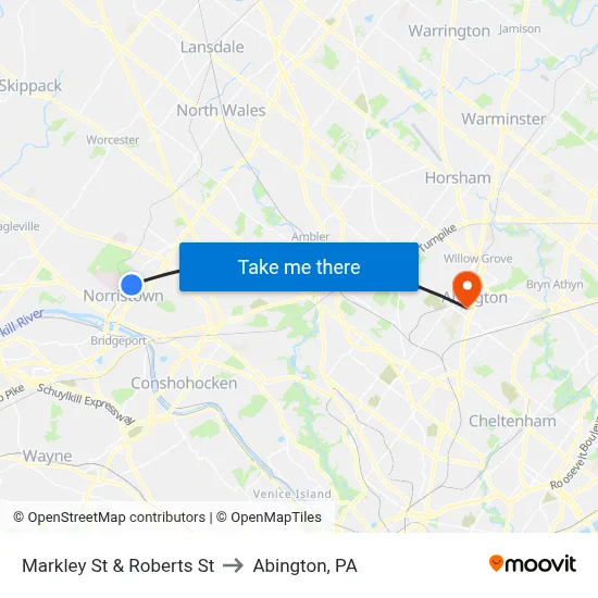 Markley St & Roberts St to Abington, PA map