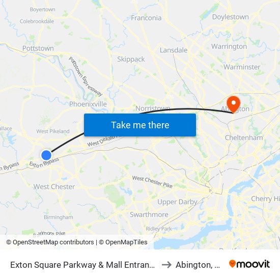 Exton Square Parkway & Mall Entrance to Abington, PA map