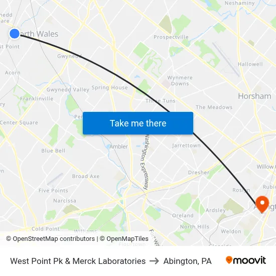 West Point Pk & Merck Laboratories to Abington, PA map