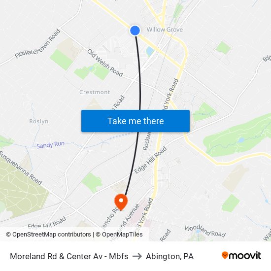 Moreland Rd & Center Av - Mbfs to Abington, PA map