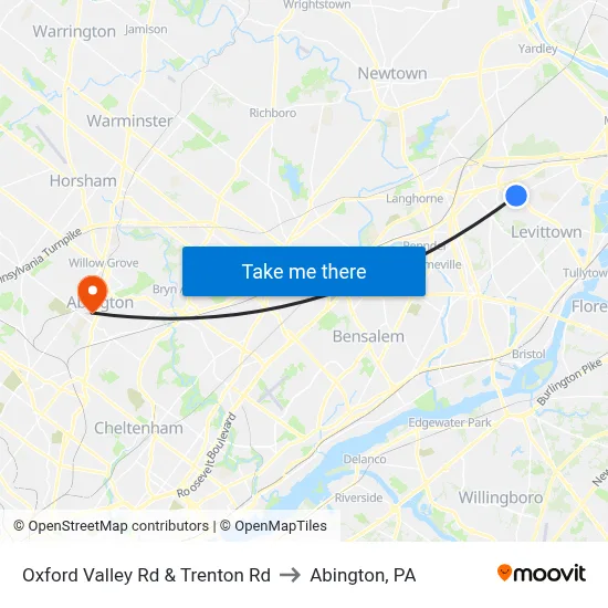 Oxford Valley Rd & Trenton Rd to Abington, PA map