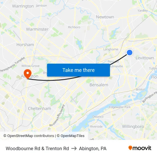 Woodbourne Rd & Trenton Rd to Abington, PA map