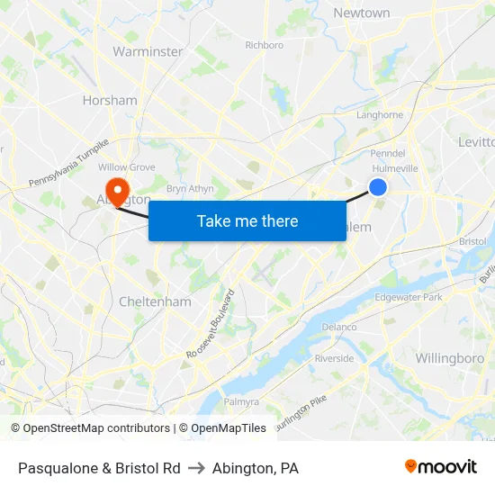 Pasqualone & Bristol Rd to Abington, PA map