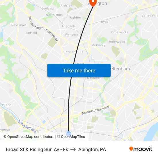 Broad St & Rising Sun Av - Fs to Abington, PA map