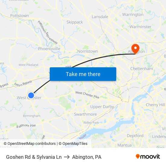 Goshen Rd & Sylvania Ln to Abington, PA map