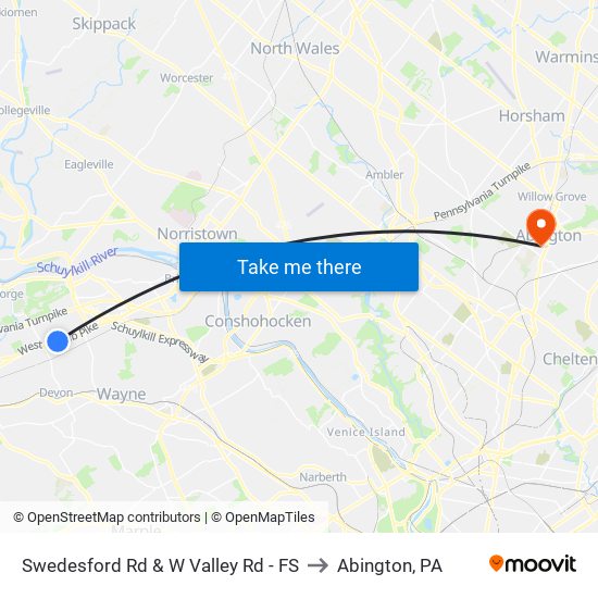 Swedesford Rd & W Valley Rd - FS to Abington, PA map