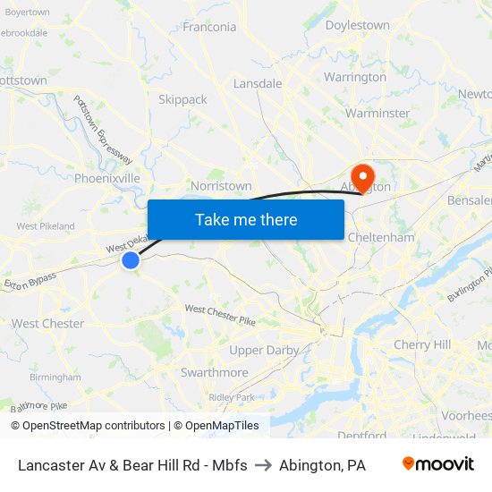 Lancaster Av & Bear Hill Rd - Mbfs to Abington, PA map