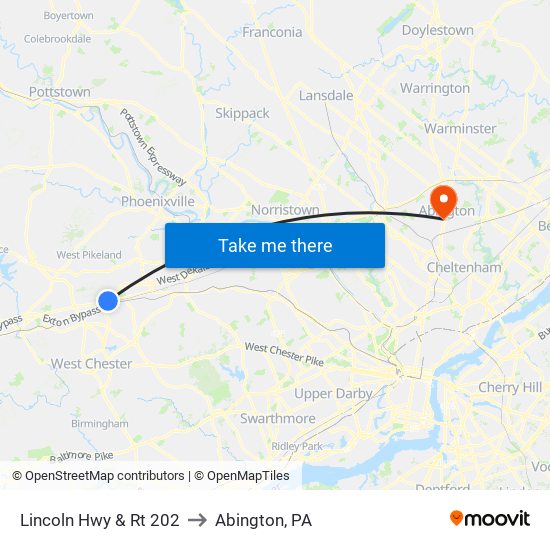 Lincoln Hwy & Rt 202 to Abington, PA map