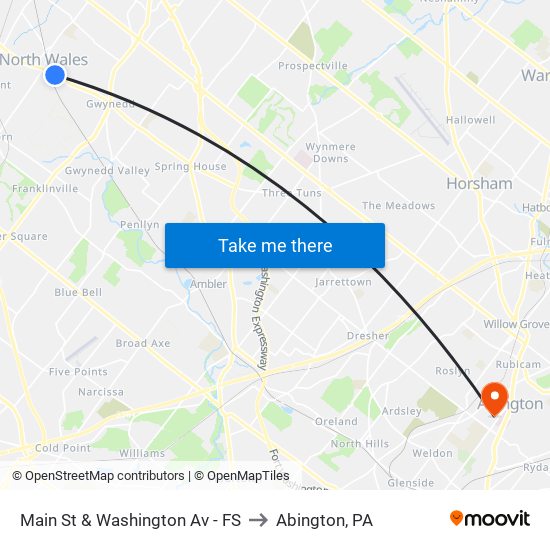 Main St & Washington Av - FS to Abington, PA map