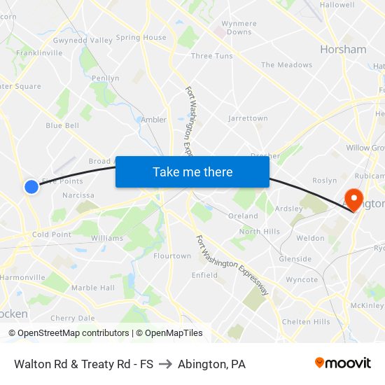 Walton Rd & Treaty Rd - FS to Abington, PA map