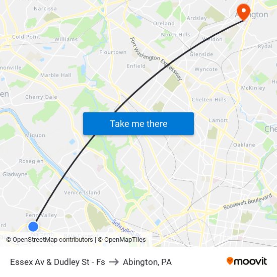Essex Av & Dudley St - Fs to Abington, PA map