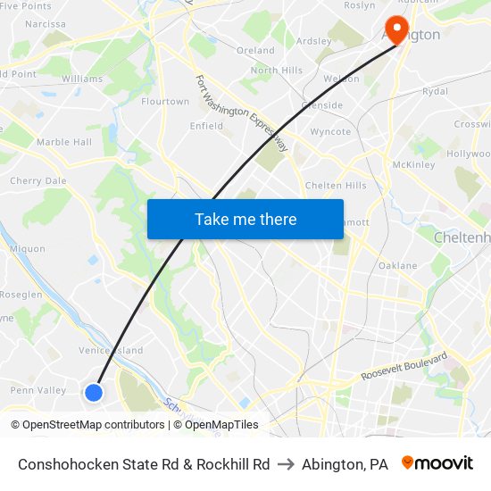 Conshohocken State Rd & Rockhill Rd to Abington, PA map