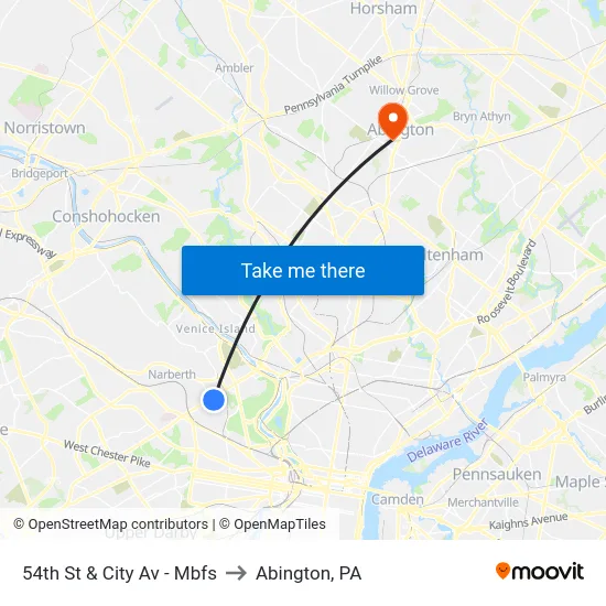 54th St & City Av - Mbfs to Abington, PA map