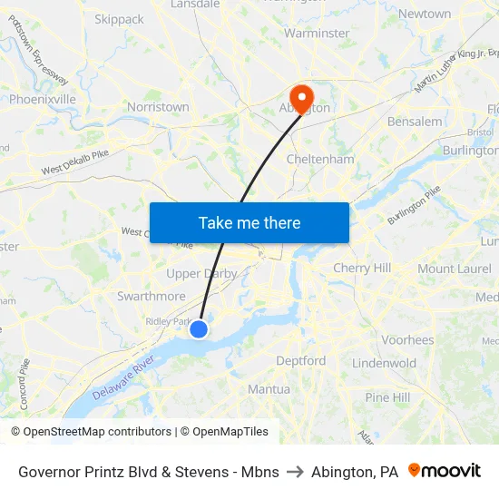 Governor Printz Blvd & Stevens - Mbns to Abington, PA map