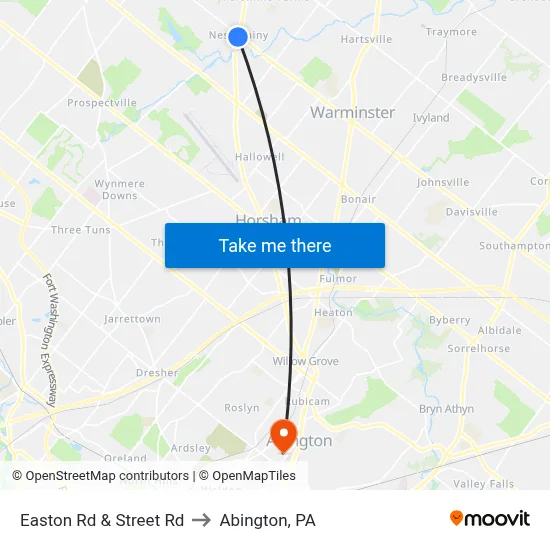 Easton Rd & Street Rd to Abington, PA map