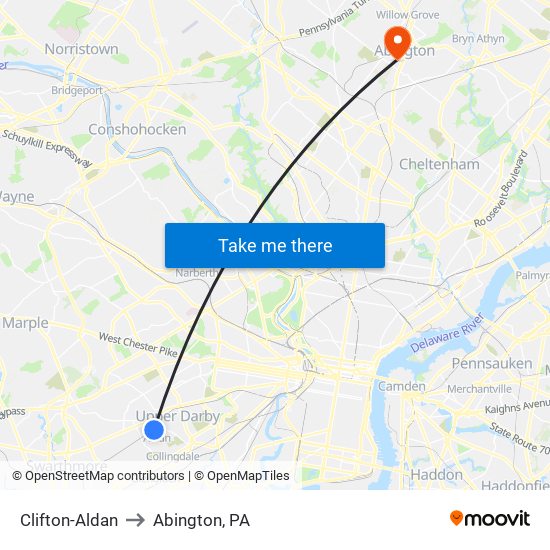 Clifton-Aldan to Abington, PA map