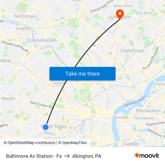Baltimore Av Station - Fs to Abington, PA map