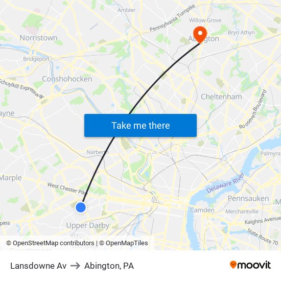 Lansdowne Av to Abington, PA map