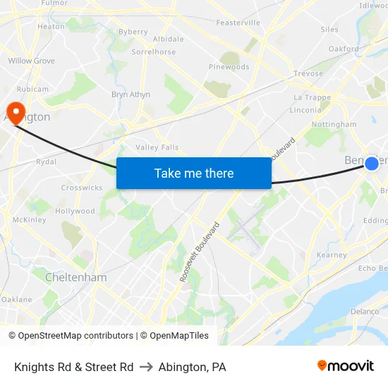 Knights Rd & Street Rd to Abington, PA map