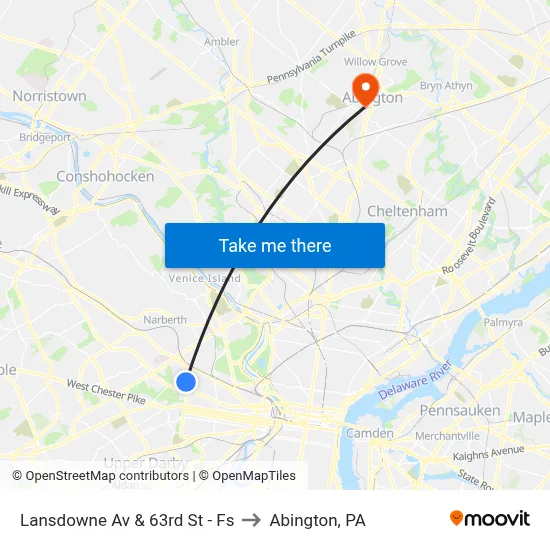 Lansdowne Av & 63rd St - Fs to Abington, PA map