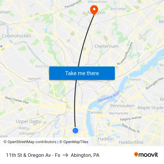 11th St & Oregon Av - Fs to Abington, PA map