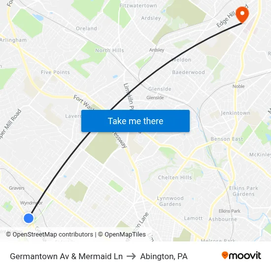 Germantown Av & Mermaid Ln to Abington, PA map
