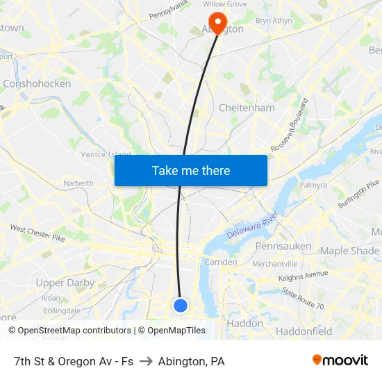 7th St & Oregon Av - Fs to Abington, PA map