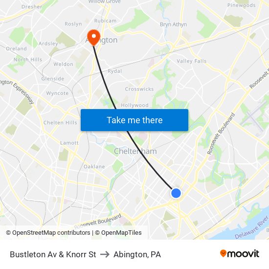 Bustleton Av & Knorr St to Abington, PA map
